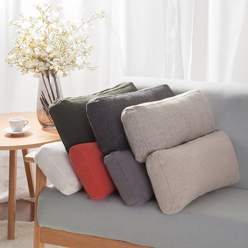 日式风格素色棉麻腰靠颈枕全棉布内芯汽车沙发靠背新品纯色靠垫