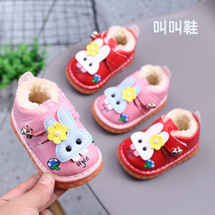 学步鞋女宝宝棉鞋0-1-2岁3软底婴幼儿鞋子冬季加绒保暖男童叫叫鞋