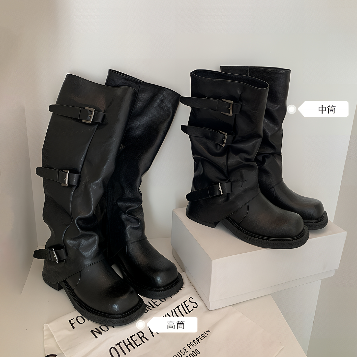 厚底高筒裤管靴复古骑士靴子女