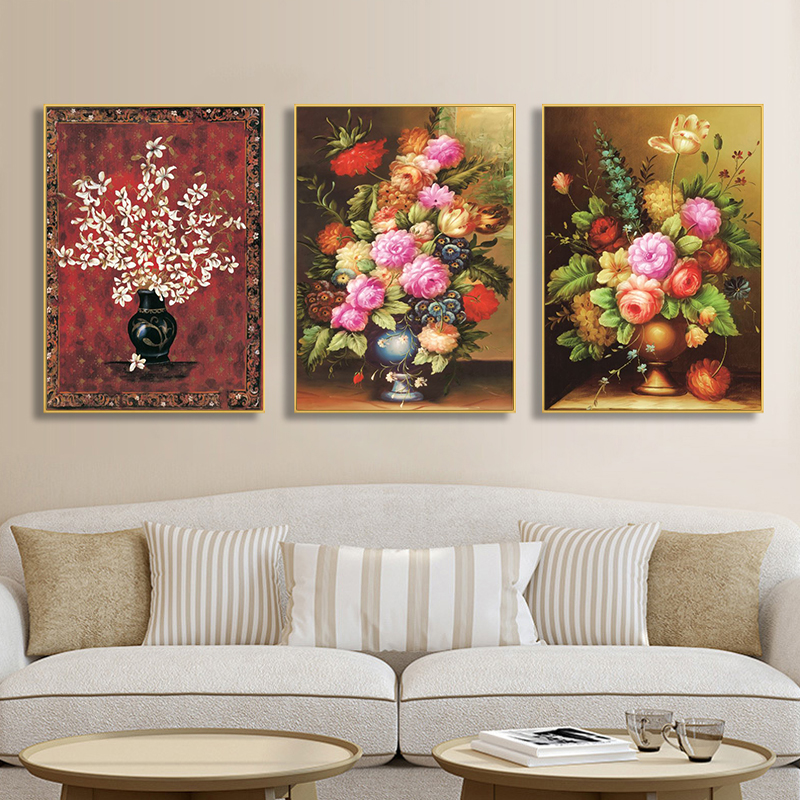 自粘贴画欧式复古花卉花瓶装饰画客厅卧室餐厅酒店壁画打印挂画芯图片