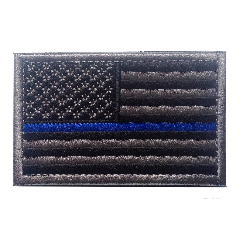 USA POLICE 蓝线美国国旗美国陆军军旗刺绣魔术贴臂章肩章军迷贴