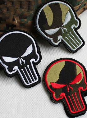 惩罚者海盗骷髅Punisher军事战术3D刺绣魔术贴臂章徽章军迷贴黑色