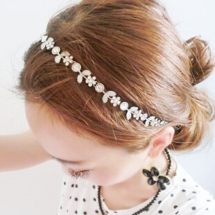 韩国发饰lelna公主渡假风甜美时尚小花水钻发带树叶金属发箍头箍