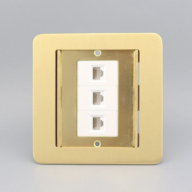 隐藏式三位电脑地插 双开门掀盖隐藏式3口RJ45超五类网络地面插座