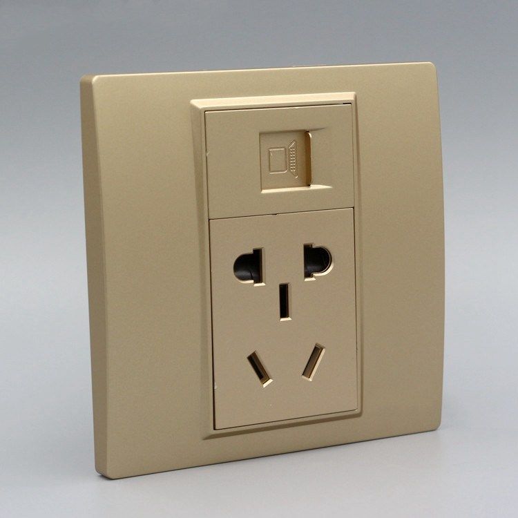 香槟金86型五孔电源带网络插座金色二三孔插座加电脑宽带网线面板