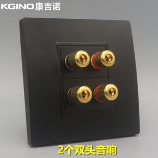 四头音响面板开关插座 黑色2个双头音箱喇叭线墙壁接线柱开关面板
