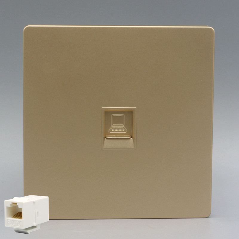 香槟金色86型一位网络直插对接面板单口母对母RJ45超五类电脑插座