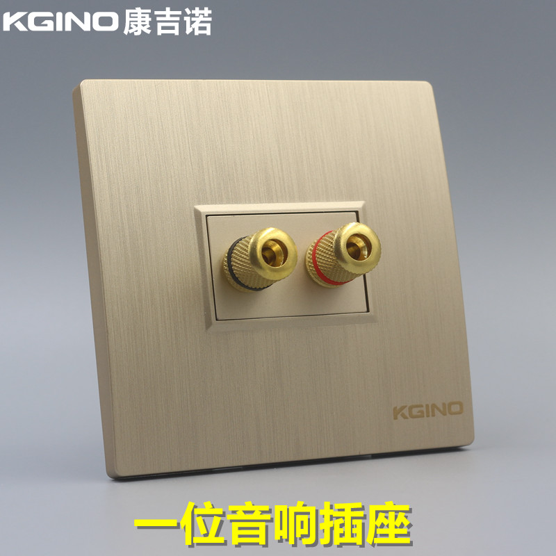 拉丝香槟金86型一位音响插座面板金色双头2孔音箱5.1环绕音频插座