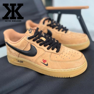 球鞋定制Nike/耐克AirForce1Low空军一号爱心双钩麻绳秋冬板鞋