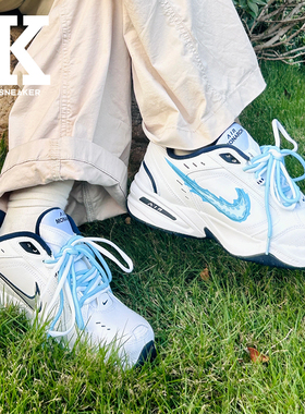 球鞋定制Nike耐克AirMonarch4蓝色渐变火焰复古简约低帮老爹鞋