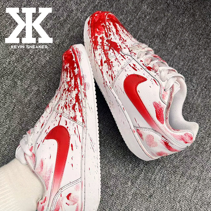 球鞋定制Nike耐克EBERNON塔兔共生红毒液泼墨喷绘改色低帮板鞋