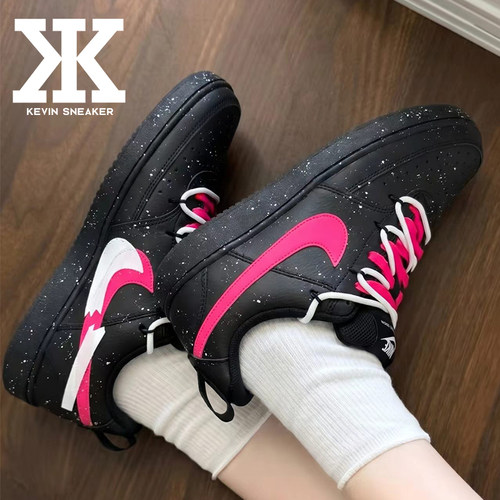 球鞋定制Nike耐克Court Vision1玫红星光潮流泼墨经典低帮板鞋