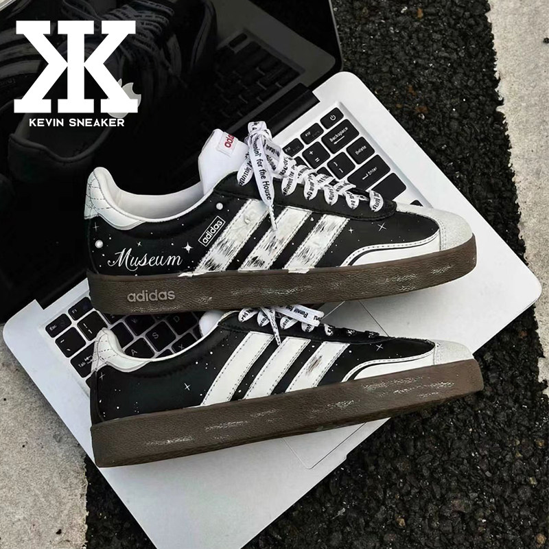 球鞋定制adidas VL COURT 2.0 IC77星空恋曲潮流校园风低帮板鞋