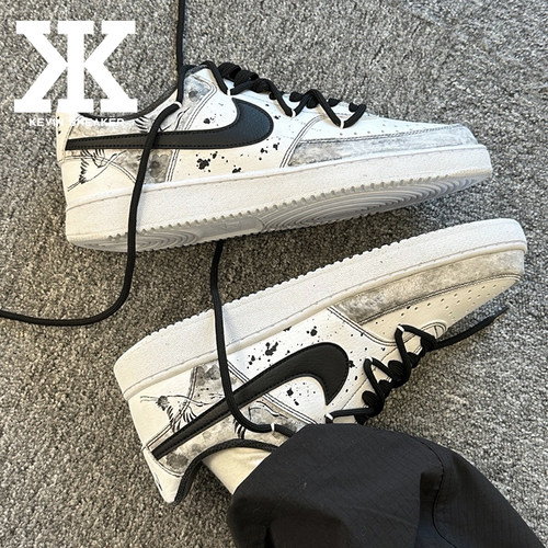 球鞋定制Nike耐克Court Vision1落纸云烟中国风仙鹤渲染低帮板鞋