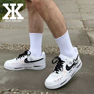 球鞋定制Nike AirForce1Low喷漆态度涂鸦童趣蝴蝶街头低帮男板鞋