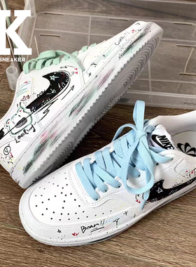 球鞋定制Nike耐克Court Vision1乐园鸳鸯涂鸦简约百搭低帮板鞋