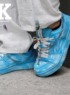 球鞋定制LiNing李宁天迹owcm浸染链条脏脏鞋蓝色博物馆低帮板鞋