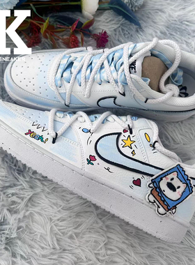 球鞋定制Nike耐克Court Vision1涂鸦小狗渐变贴布潮流低帮板鞋