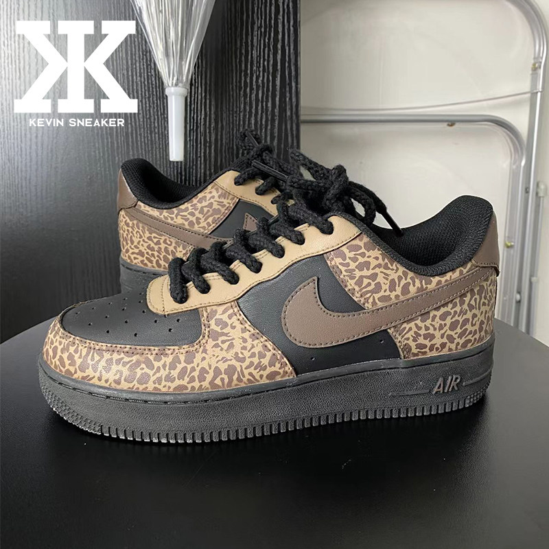 球鞋定制Nike耐克Air Force1豹纹潮流设计独特高级感低帮板鞋