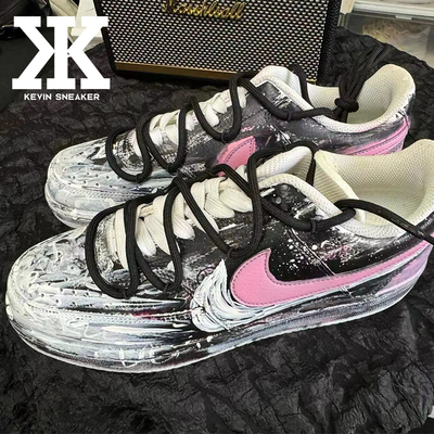 球鞋定制Nike耐克CourtVision1病变泼墨抽象哥特涂鸦毒液低帮板鞋