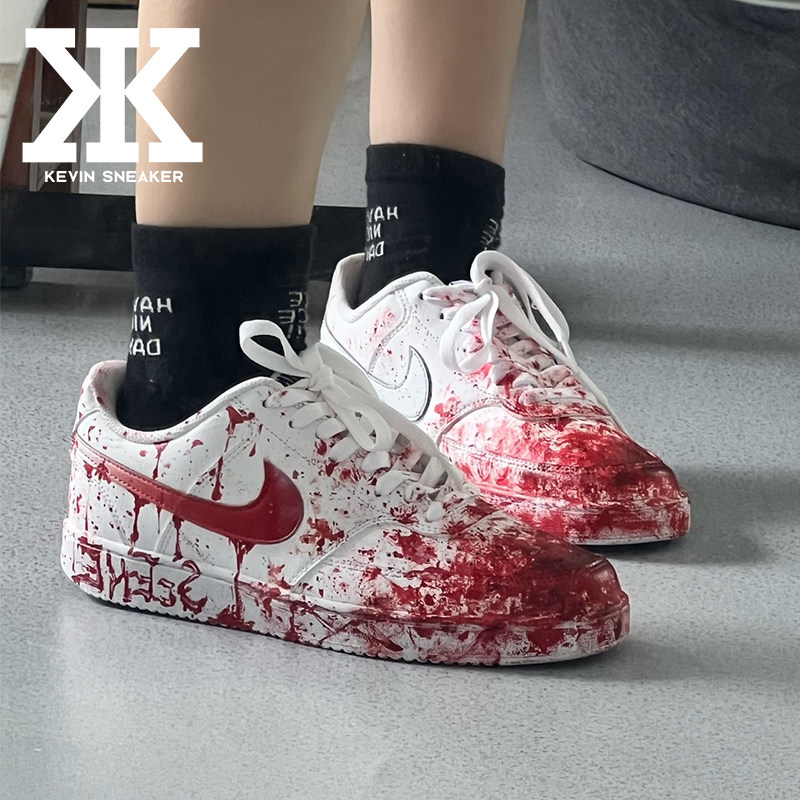 球鞋定制Nike耐克CourtRoyale案发现场迷案血渍泼墨流体低帮板鞋