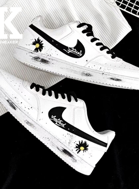球鞋定制Nike耐克Court Vision1雏菊风铃嘻哈涂鸦风低帮板鞋