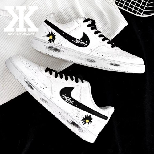 球鞋定制Nike耐克Court Vision1雏菊风铃嘻哈涂鸦风低帮板鞋