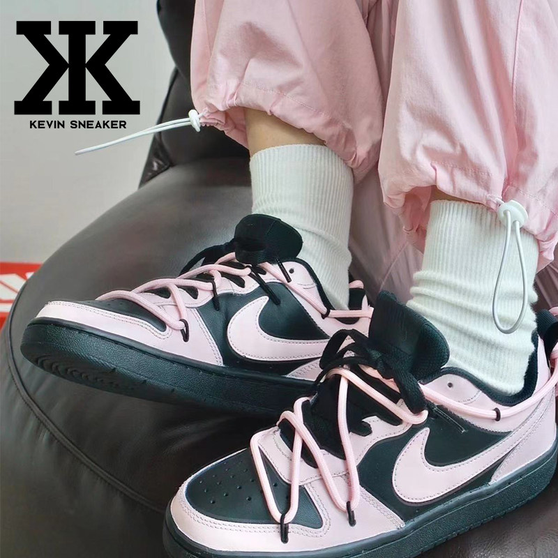 球鞋定制NikeCourtBorough蒸汽木偶甜心芭比甜酷风低帮板鞋GS黑粉,运动鞋new,板鞋,淘宝优惠券,粉丝福利购,淘宝优惠卷