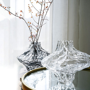 山谷轻奢玻璃花瓶丹麦冰川摆件客厅插花干花鲜花烟灰透明高档花器