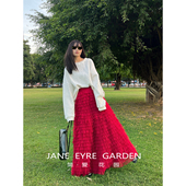 简爱花园 秋冬红色网纱多层蛋糕裙蓬蓬裙高腰半身裙长裙JA403