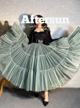 简爱花园◆高腰显瘦A字大摆加蓬款绿色系网纱长款蓬蓬半身裙JA349