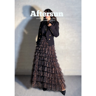 成熟风豹纹网纱长款 蛋糕裙高腰A字显瘦半身裙JA345 美式 简爱花园