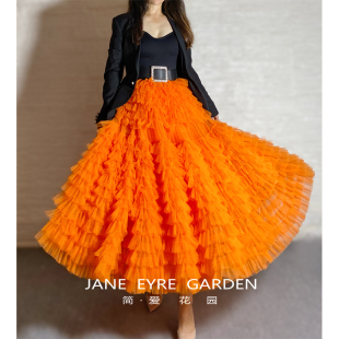 半身裙JA84 重工橘色网纱蓬蓬蛋糕裙加厚长款 简爱花园 春秋新款