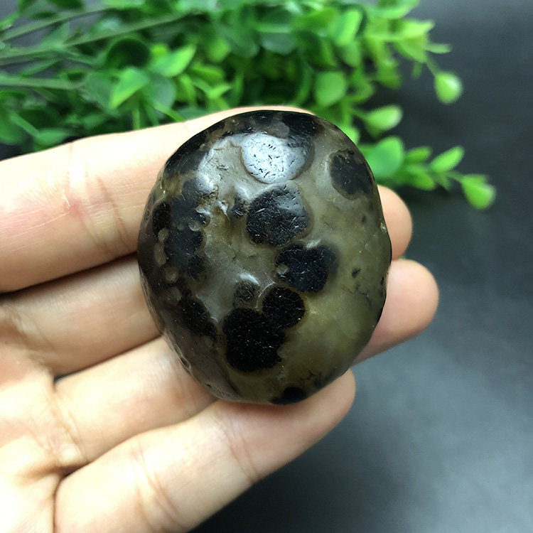 马达加斯加花纹籽料天然冰彩玛瑙马料原石石头手把件收藏奇石1981