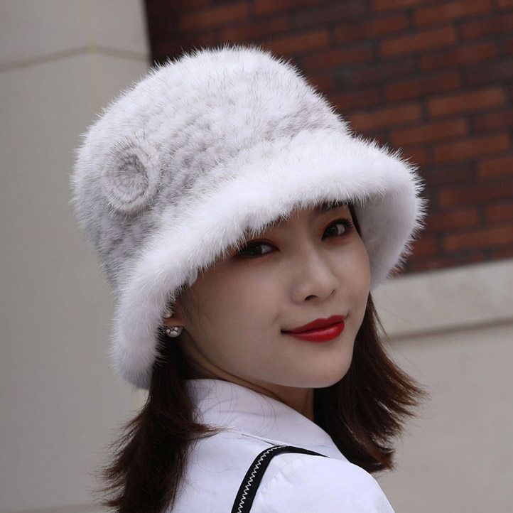 水貂皮草编织帽子女冬天保暖护耳帽子