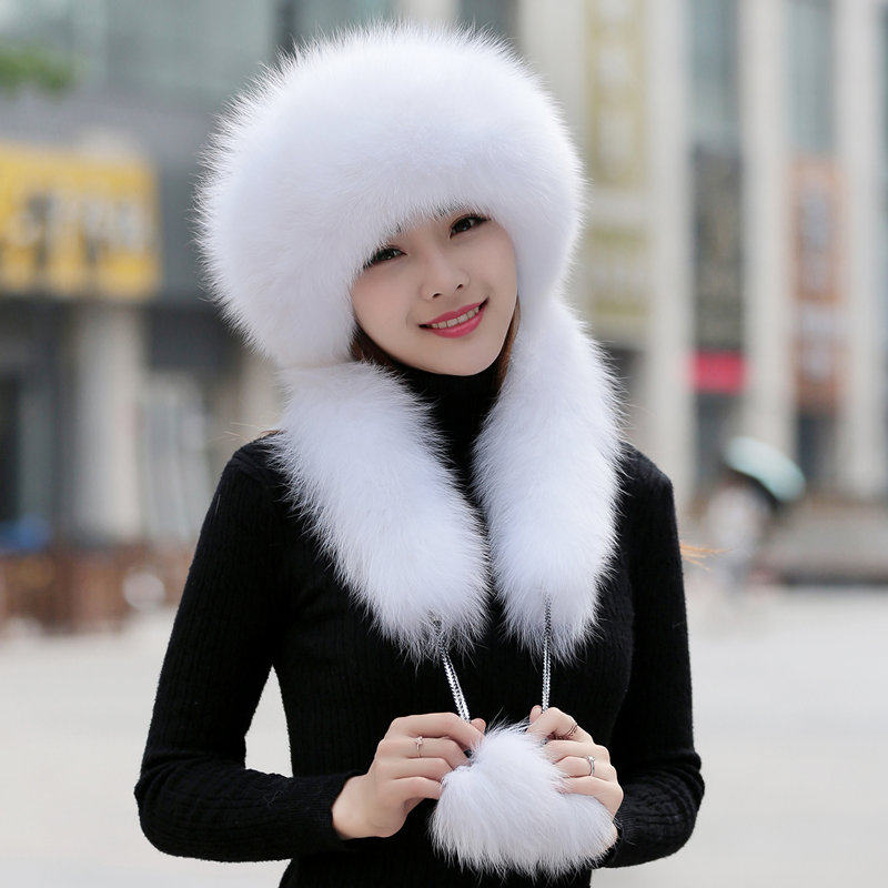 狐狸帽子女士冬季新款包头帽獭兔毛皮草围巾帽护耳保暖真裘皮软帽