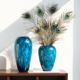 孔雀蓝艺术琉璃花瓶摆件现代轻奢客厅电视柜玄关隔断柜花器装 饰品