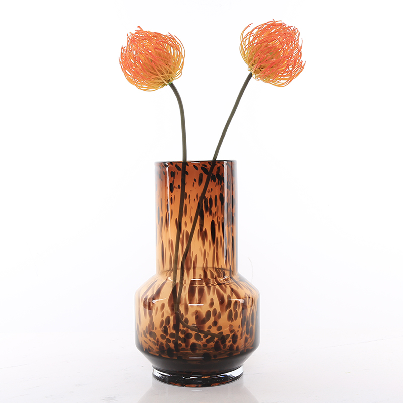 轻奢创意豹纹玻璃花瓶摆件客厅插花花器现代北欧餐桌电视柜装饰品