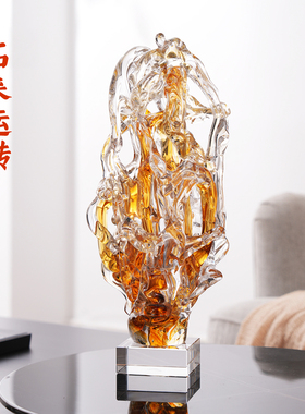石来运转太湖石琉璃发财树摆件现代简约客厅样板间别墅酒店装饰