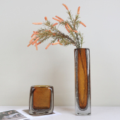 大师手作艺术品超厚琉璃花瓶摆件装 饰品 饰品琥珀色餐桌样板间装