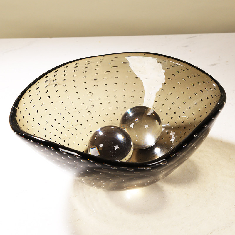 极简轻奢琉璃咖色水果盘糖果盘艺术客厅茶几桌面收纳盘售楼处装饰