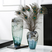 艺术水墨画琉璃花瓶电视柜摆件现代玄关餐桌意式 装 饰客厅孔雀羽毛