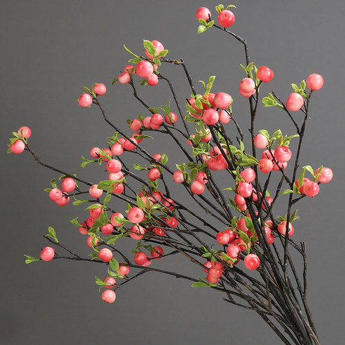 小苹果客厅花瓶插花果实仿真花枝