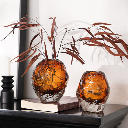 琉璃琥珀色花瓶轻奢艺术摆件客厅