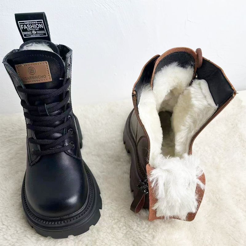 东北厚底大棉靴女皮毛一体真皮羊毛加绒加厚抗寒雪地靴防滑冬靴子