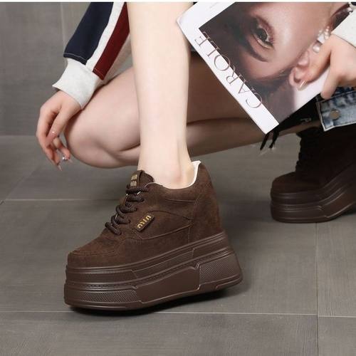 12公分休闲鞋女真皮美拉德小个子14CM内增高10cm超厚底加绒松糕鞋