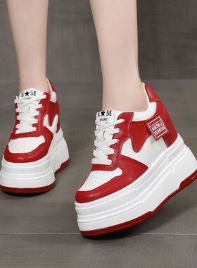 12公分厚底小白鞋女爆款14cm小个子红色内增高休闲鞋10公分松糕鞋