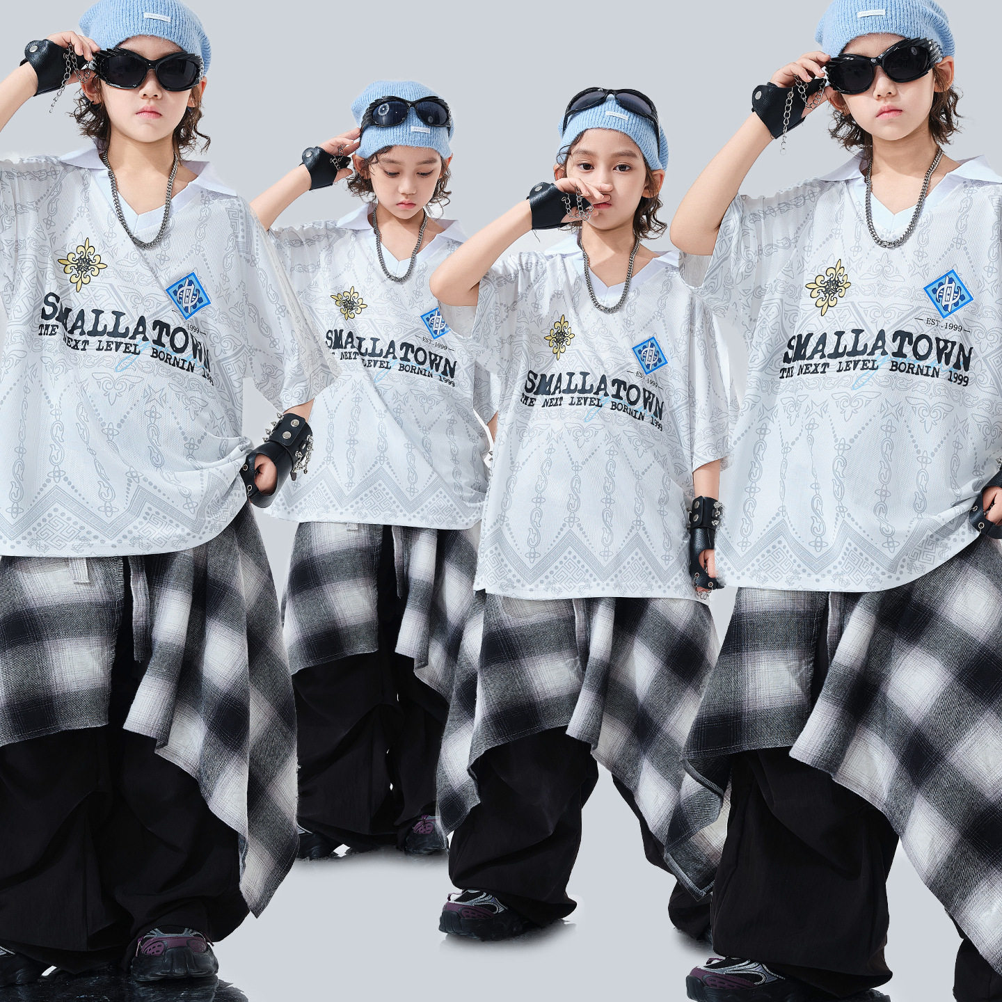 儿童街舞潮服男童嘻哈炸街hiphop潮炫酷演出服少儿夏季短袖