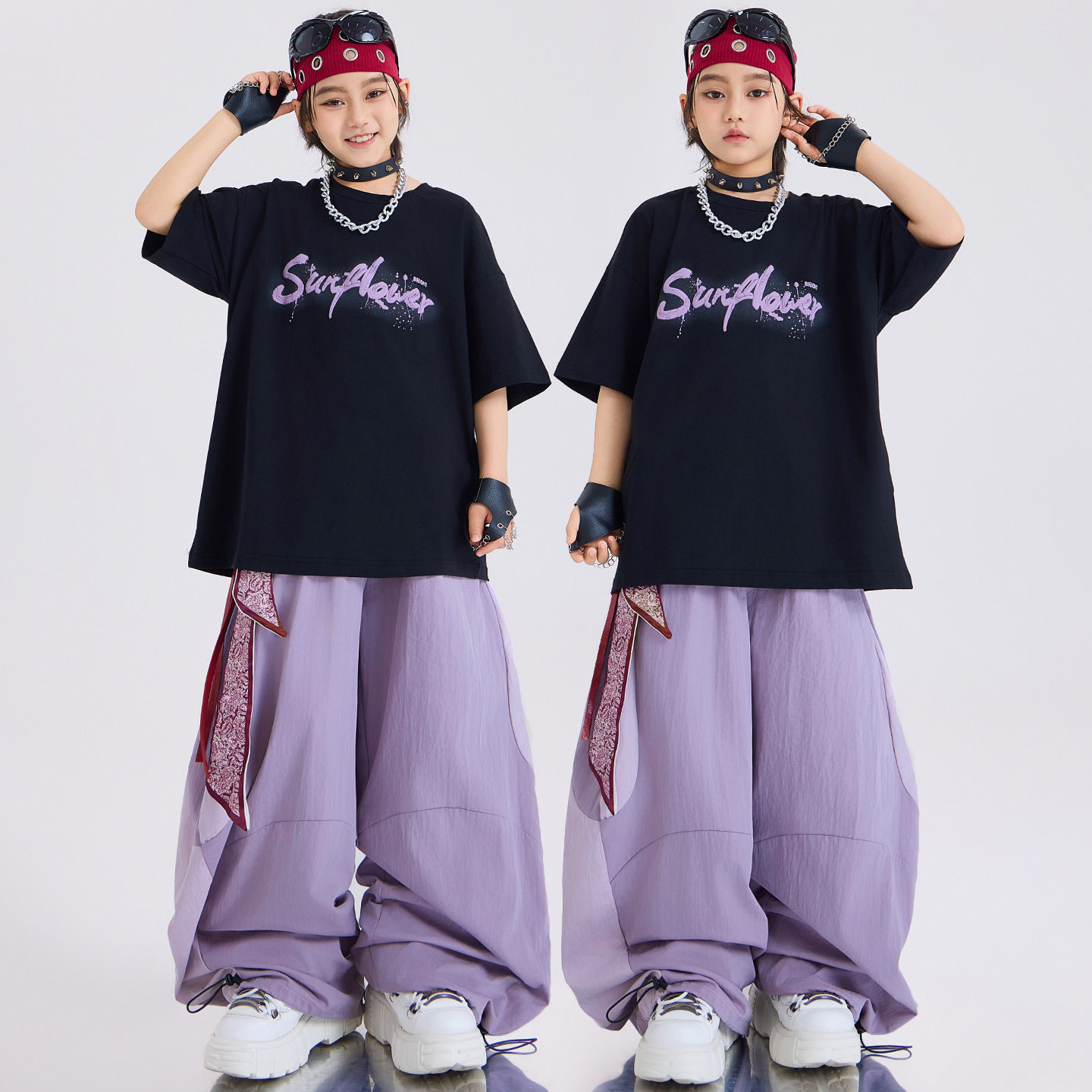 街舞儿童潮服嘻哈男童潮酷舞蹈服夏时髦爵士舞女童服装六一表演服