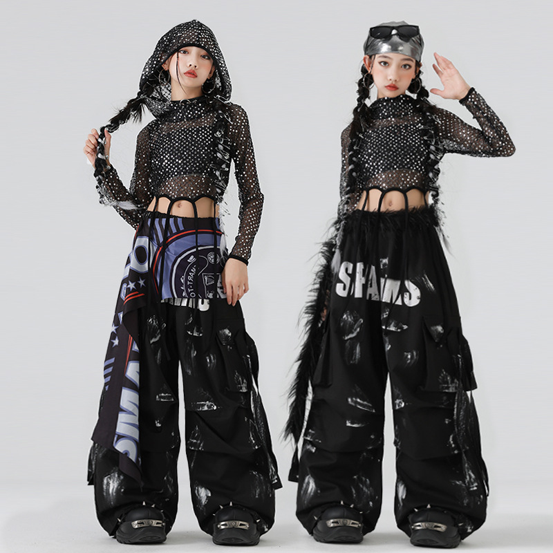 女童爵士舞服装潮酷露脐上衣套装少儿舞台表演女孩街舞潮服演出服